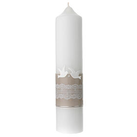 Wedding candle, doves and beige lace, 265x60 mm