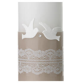 Wedding candle, doves and beige lace, 265x60 mm