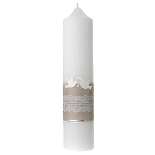 Wedding candle, doves and beige lace, 265x60 mm 1