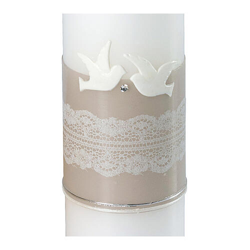 Bougie mariage colombes dentelles beige 265x60 mm 2