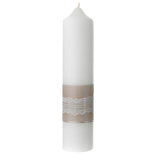 Świeca ślubna gołębie koronka i pasek beżowy, 265x60 mm 3