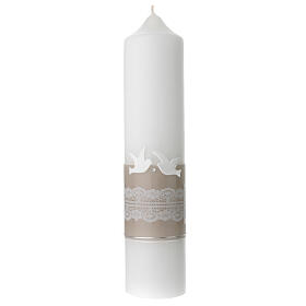 Wedding candle with doves beige lace 265x60 mm
