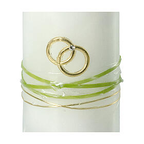 Hochzeitskerze mit Eheringen und grünen Details, 180x70 mm