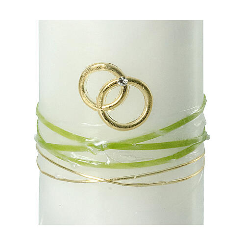 Hochzeitskerze mit Eheringen und grünen Details, 180x70 mm 2