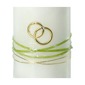 Candle with wedding rings, green and gold, 180x70 mm