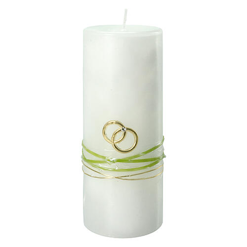 Candle with wedding rings, green and gold, 180x70 mm 1