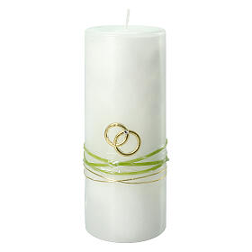 Unity candle with green band gold rings 180x70 mm