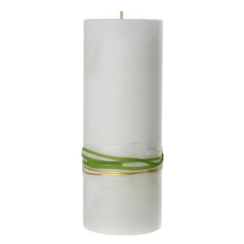 Unity candle with green band gold rings 180x70 mm 3