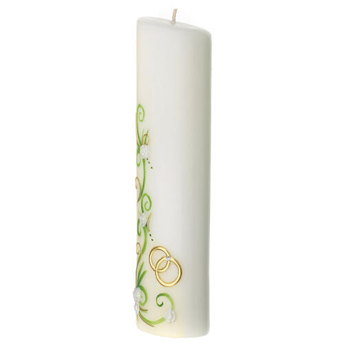 Wedding pillar candle with white flowers gold rings 240 mm 3