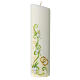 Wedding pillar candle with white flowers gold rings 240 mm s1