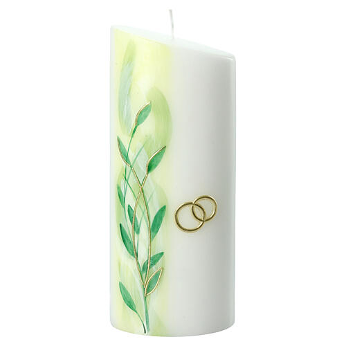 Oval candle, golden wedding ring and green leaves, 230x90 mm 1