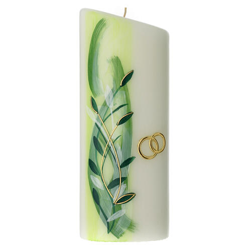 Oval candle, golden wedding ring and green leaves, 230x90 mm 1