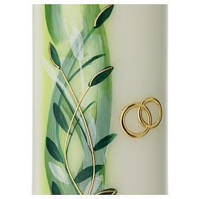 Oval unity candle gold wedding rings green leaves 230x90 mm