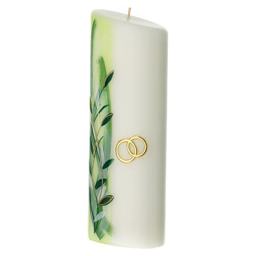 Oval unity candle gold wedding rings green leaves 230x90 mm 3