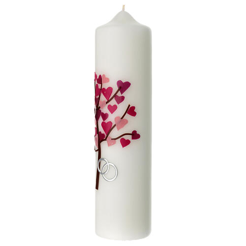 Wedding candle, pink tree of life and rings, 275x70 mm 3
