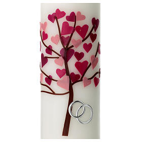 Vela Árvore da Vida folhas corações cor-de-rosa 27,5x7 cm