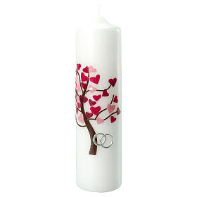 Unity candle with pink Tree of Life leaves rings 275x70 mm