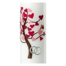 Unity candle with pink Tree of Life leaves rings 275x70 mm
