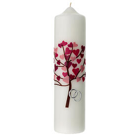 Unity candle with pink Tree of Life leaves rings 275x70 mm