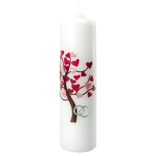 Unity candle with pink Tree of Life leaves rings 275x70 mm 1