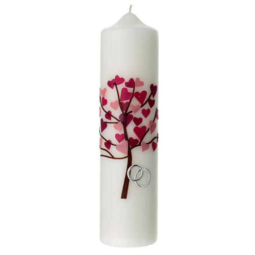 Unity candle with pink Tree of Life leaves rings 275x70 mm 1