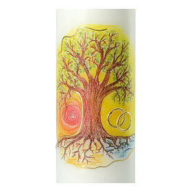 Wedding candle, tree with golden rings, 265x60 mm