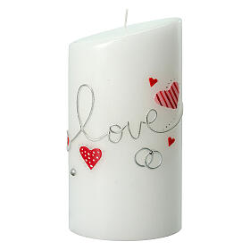 Kerze Love mit roten Herzen, 180x90 mm