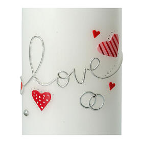 Wedding candle, Love, red hearts and rings, 180x90 mm