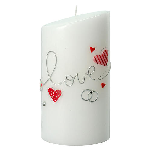 Wedding candle, Love, red hearts and rings, 180x90 mm 1