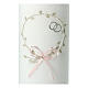 Wedding candle, wreath with pink ribbon and rings, 230x90 mm s2