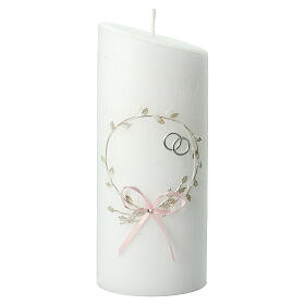 Marriage candle with wreath pink bow rings 230x90 mm