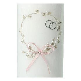 Marriage candle with wreath pink bow rings 230x90 mm