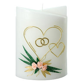 Oval candle with hearts rose gold wedding rings 180x125x75 mm