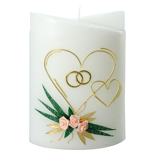 Oval candle with hearts rose gold wedding rings 180x125x75 mm 1
