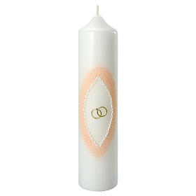 Wedding candle, pink mandorla-shaped aureola with golden rings, 265x60 mm