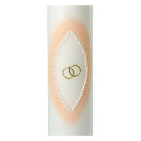 Wedding candle, pink mandorla-shaped aureola with golden rings, 265x60 mm