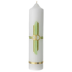 Kerze mit Eheringen und grünen Details, 265x60 mm