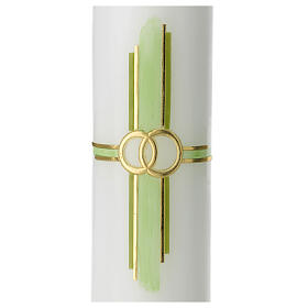 Kerze mit Eheringen und grünen Details, 265x60 mm