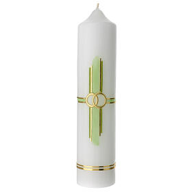 Wedding candle, green cross and rings, 265x60 mm