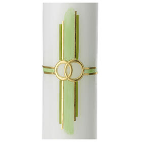 Wedding candle, green cross and rings, 265x60 mm