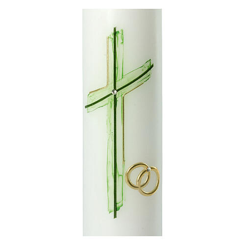 Świeca ślubna z zielonym krzyżem 265x60 mm 2