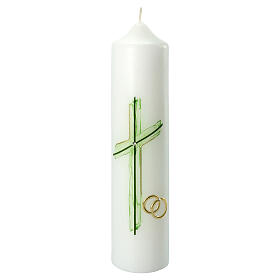 Vela casamento cruz verde e alianças 26,5x6 cm