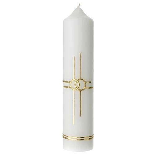 Wedding candle with golden rings and cross, 265x60 mm 1