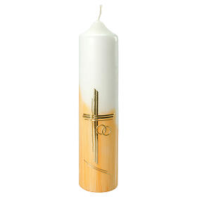 Wedding candle, orange background and golden cross, 265x60 mm