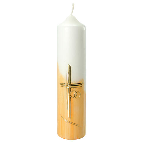 Wedding candle, orange background and golden cross, 265x60 mm 1