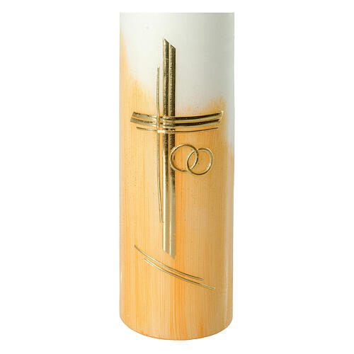 Wedding candle, orange background and golden cross, 265x60 mm 2