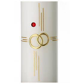 Wedding candle, cross, rings and dark red hearts, 265x60 mm