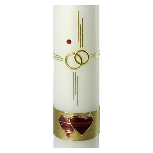 Wedding candle, cross, rings and dark red hearts, 265x60 mm 2