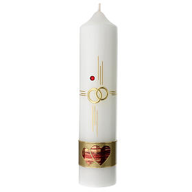 Świeca krzyż z czerwonymi sercami i obrączkami, 265x60 mm