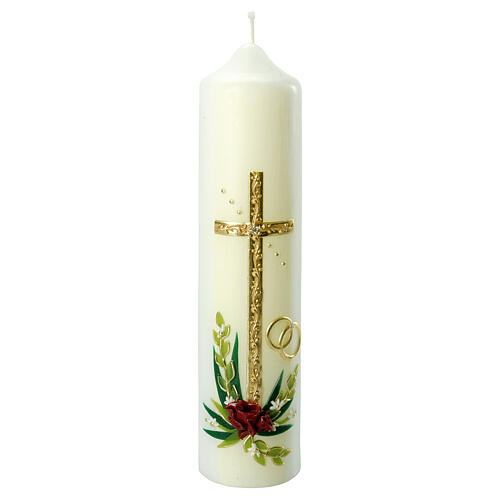 Kerze mit goldenem Kreuz und roter Rose, 265x60 mm 1